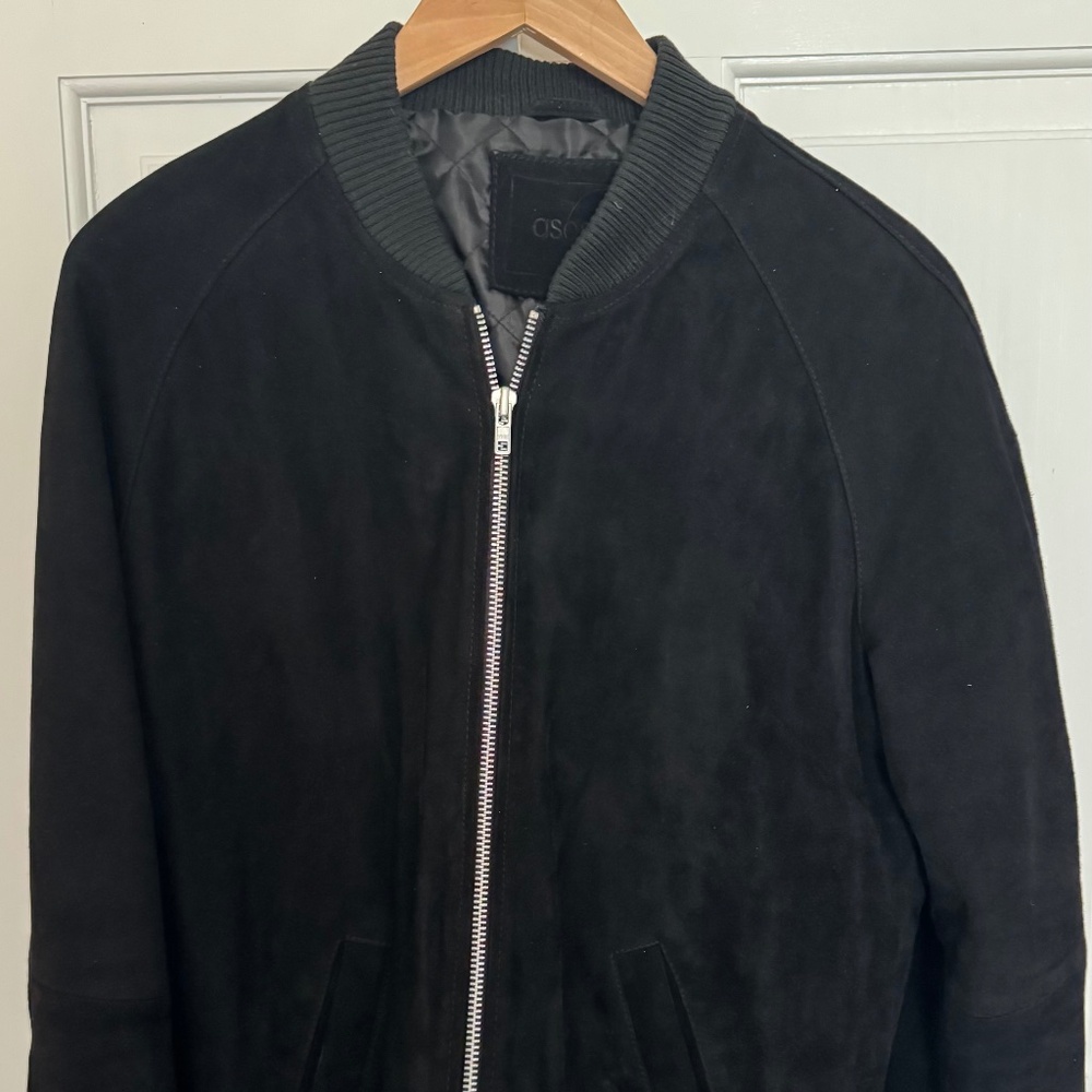 ASOS DESIGN Black Leather Bomber Jacket